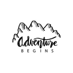Adventure begins hand lettering. Motivational Quote and Saying.