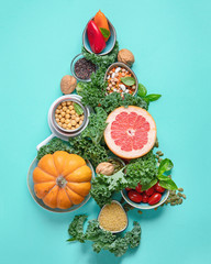 Christmas tree made from healthy food.