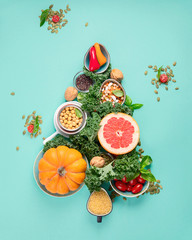 Christmas tree made from healthy food.