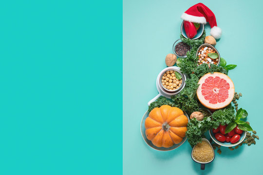 Christmas tree made from healthy food.