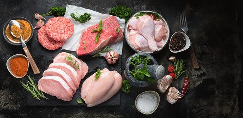 Different types of raw meat