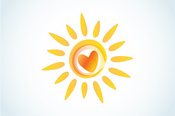 Sun with heart logo icon web image vector image 