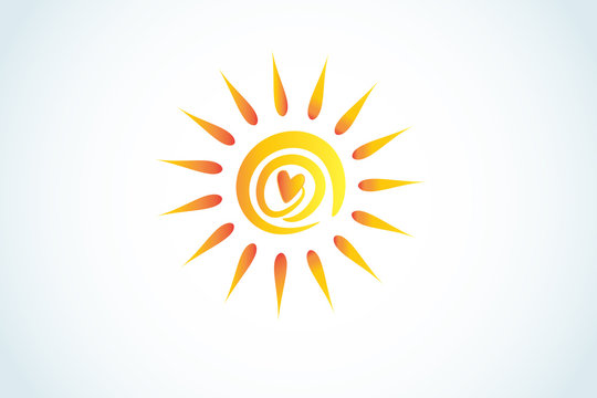 Sun love heart symbol logo vector image