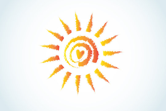 Logo sun love heart grunge icon vector image 