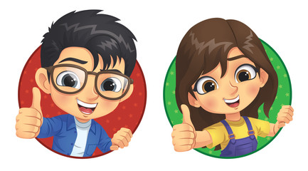 Little Boy and Little Girl Show Thumb Up