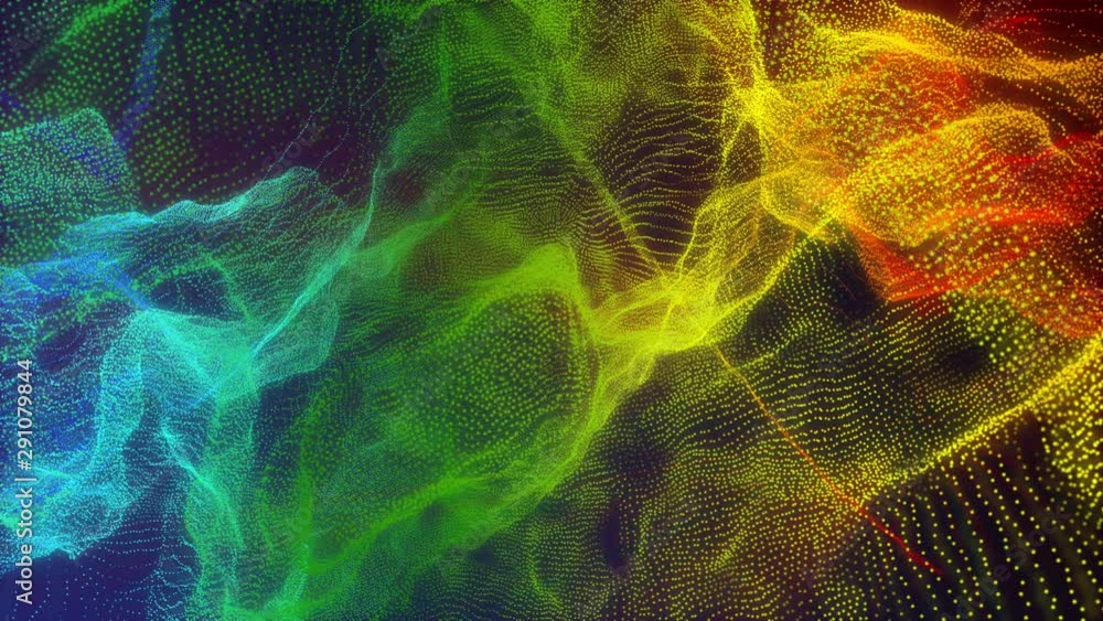 Leinwandbilder Sci fi Digital Wave Dot Particle Motion Background. Beautiful Landscape Floating Defocus Animation Graphic Design.