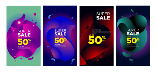Vector Modern Fluid For Super Big Sale Banners Design. Discount Banner Promotion Template. Special offer and sale banner discount up to 50% template design with editable text