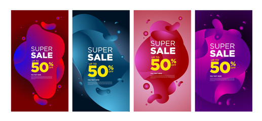 Vector Modern Fluid For Super Big Sale Banners Design. Discount Banner Promotion Template. Special offer and sale banner discount up to 50% template design with editable text