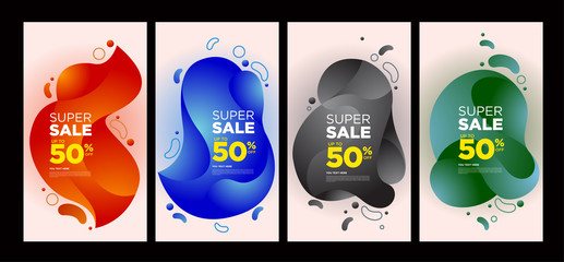 Vector Modern Fluid For Super Big Sale Banners Design. Discount Banner Promotion Template. Special offer and sale banner discount up to 50% template design with editable text