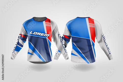 Download T Shirt Sport Design Template Long Sleeve Soccer Jersey Mockup For Football Club Uniform Front And Back View Motocross Jersey Mtb Jersey Wall Mural Kareemhoppus