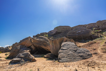 Rock fragments form a grotto