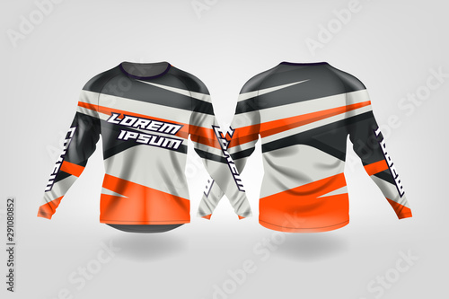 Download T Shirt Sport Design Template Long Sleeve Soccer Jersey Mockup For Football Club Uniform Front And Back View Motocross Jersey Mtb Jersey Wall Mural Kareemhoppus