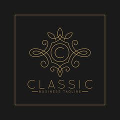 Luxurious Letter C Logo with classic line art ornament style vector