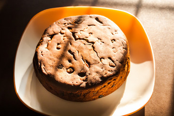 Closeup of plum cake in natural sunlight
