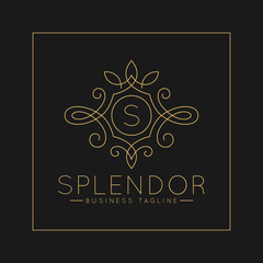Luxurious Letter S Logo with classic line art ornament style vector
