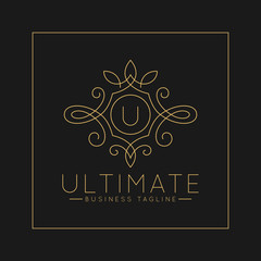 Luxurious Letter U Logo with classic line art ornament style vector