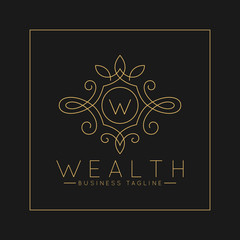 Fototapeta na wymiar Luxurious Letter W Logo with classic line art ornament style vector