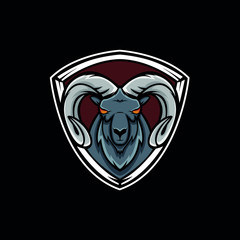 gray Goat mascot logo. ram e sports mascot with shield