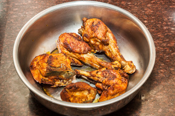 Kerala style Fried Chicken in steel bowl