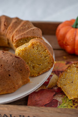 Healthy home made pumpkin sponge cake on a table