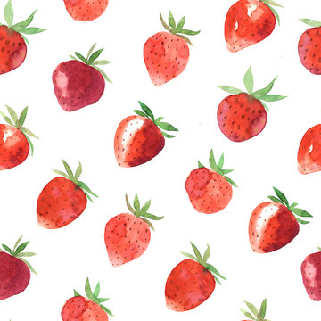 Seamless pattern with watercolor strawberry