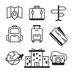 Set linear travel vector pictogram for website icons