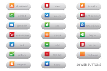 20 web buttons with flat graphic design for your best business website