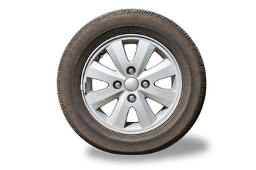 Obraz premium Front view of car wheel isolated on white