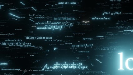 3D render abstract digital space with mathematics  formulas and graphics. Big data. Loop 4k animation. - Powered by Adobe