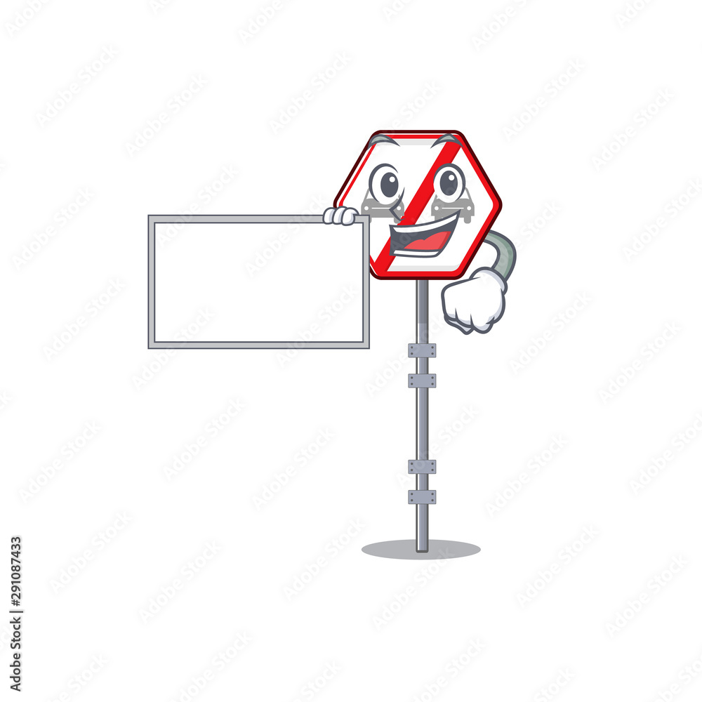 Poster with board no overtaking isolated with the character
