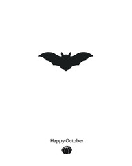 Bat silhouette with text Happy October and pumpkin, autumn halloween 