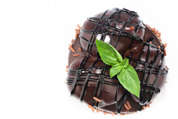delicious cake with chocolate on white background