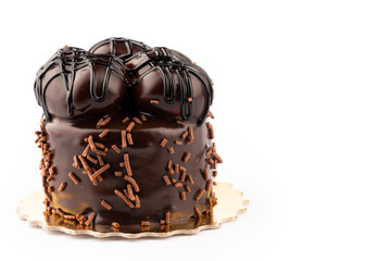 delicious cake with chocolate on white background