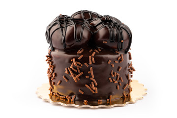delicious cake with chocolate on white background