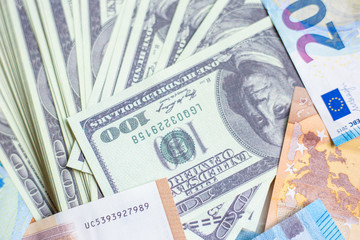 Euro union and us dollar money bank note bill background
