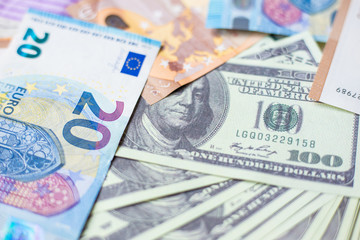 Euro union and us dollar money bank note bill background