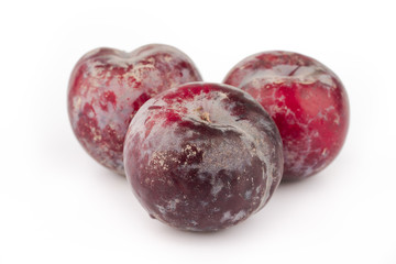 ripe red plum on white background