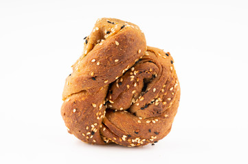 pastry with sesame and tahini on white background