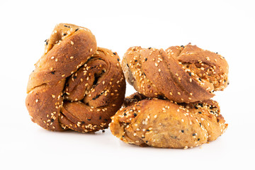 pastry with sesame and tahini on white background