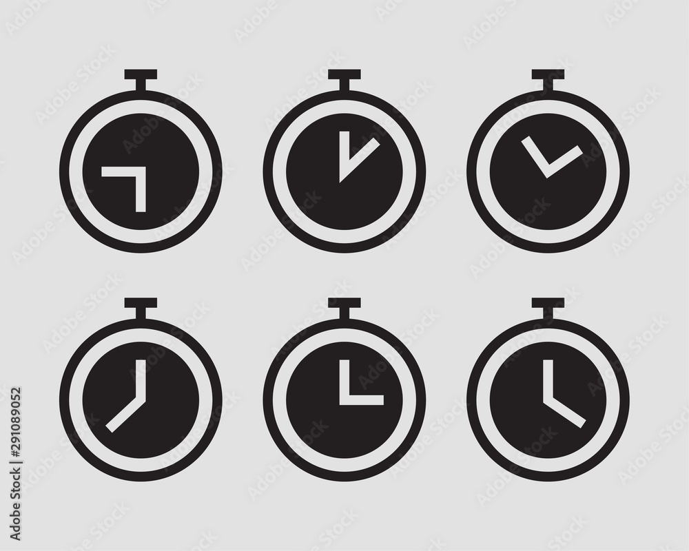 Poster timer vector. stopwatch icons set. clock silhouette isolated.
