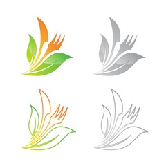 Set vector design leaf, fork and knife symbol for restaurant and etc
