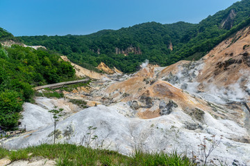 Fototapeta na wymiar Hell Valley in Noboribetsu, Hokkaido, Japan