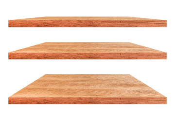Empty vintage wooden shelf isolated on white background. with clipping path