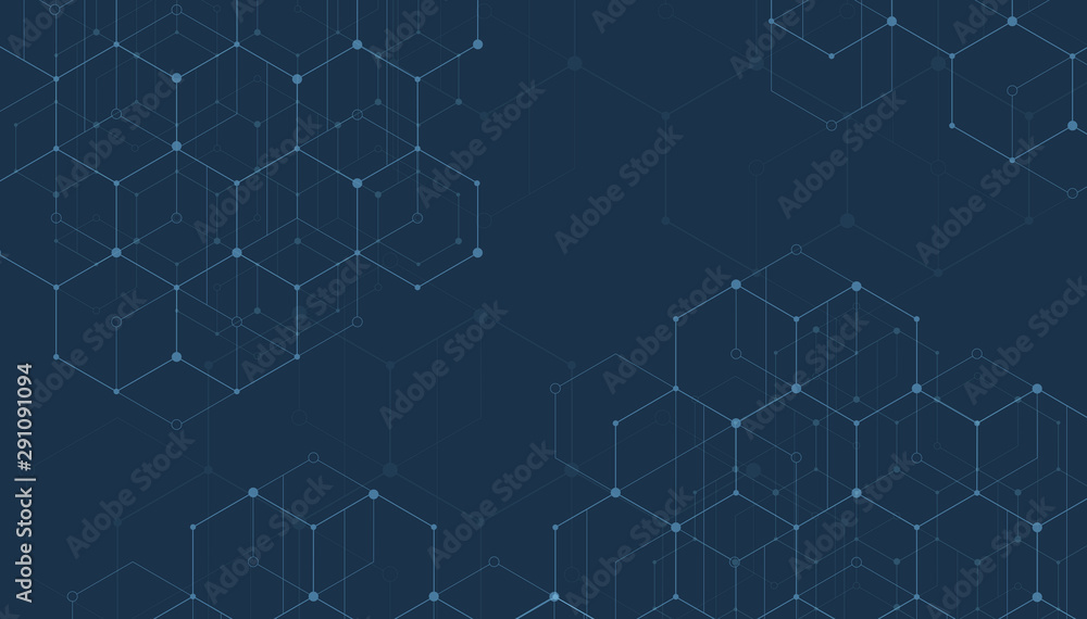 Poster abstract lines and dots connect on blue background. technology connection digital data and big data 