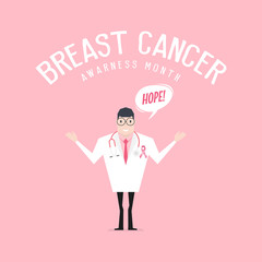 Doctor's with stethoscope on pink background. Breast Cancer Awareness Month.