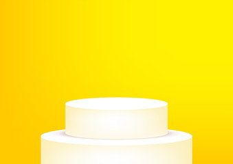 Empty podium studio yellow background for product display with copy space. Showroom shoot render. Banner background for advertise product.