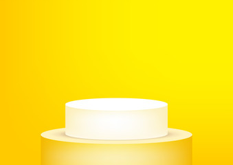 Empty podium studio yellow background for product display with copy space. Showroom shoot render. Banner background for advertise product.