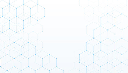 Abstract lines and dots connect on white background. Technology connection digital data and big data concept.