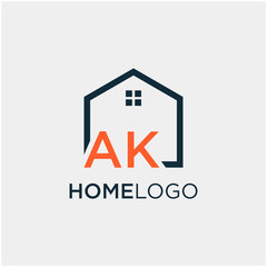 letter AK Line House Real Estate Logo. home initial A and K concept. Construction logo template, Home and Real Estate icon. Housing Complex Simple Vector Logo Template. - vector