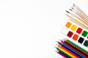 close up of various school items